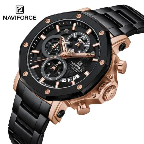 NaviForce NF8065 Business Fashion Chronograph Multifunctional Luminous Stainless Steel Watch For Men - Black/Rosegold