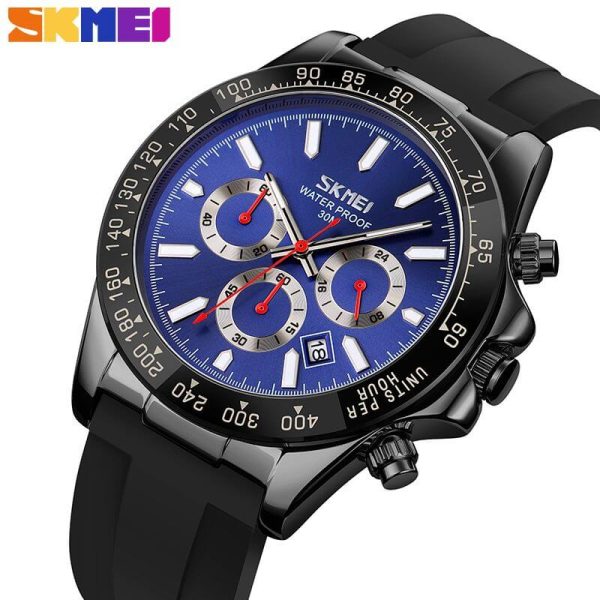 SKMEI 9275 Men's Business Chronograph Date Display Silicon Strap Quartz Watch - Black/Blue