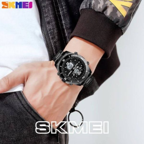 SKMEI 1670 Men's Double Movement Chronograph Waterproof Stainless Steel Multifunction Watch - Black - Image 2