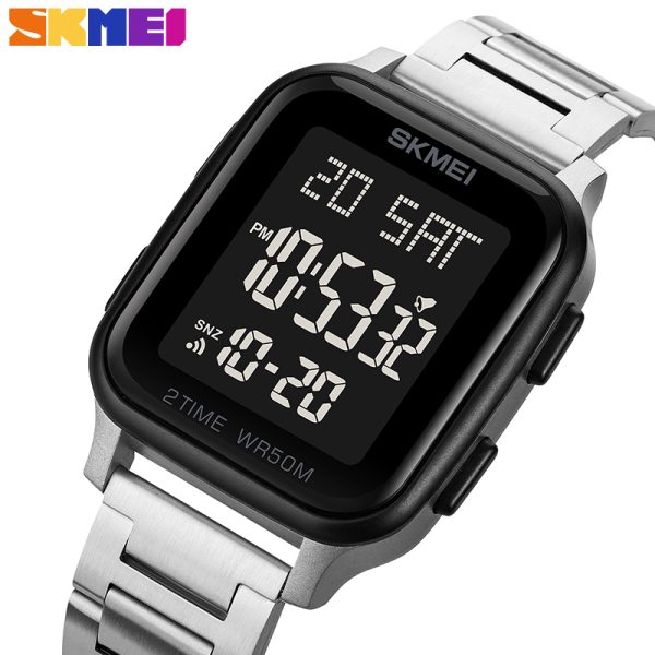 SKMEI 1859 Men's Luxury Stainless Steel Countdown LED Light Digital Waterproof  Watch - Silver