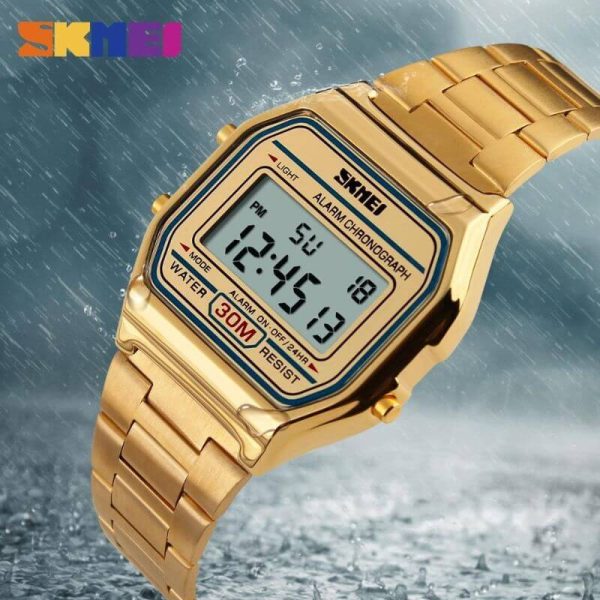 SKMEI 1123 Unisex Business Collection Vintage Series Digital Stainless Steel Watch - Golden - Image 3