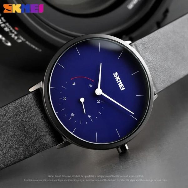 SKMEI 9213 Minimalist Quartz Classic Leather Casual Watch For Men - Blue/Black - Image 2