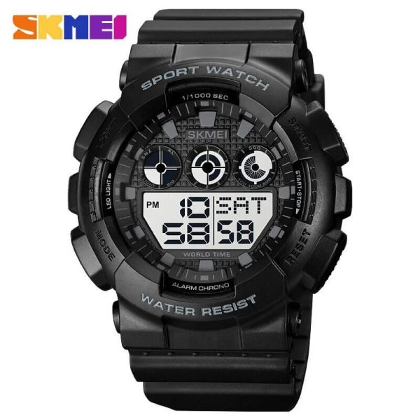 SKMEI 1857 Men's Sports LED Light Digital Military Chronograph World Time Watch - White/Black - Image 2