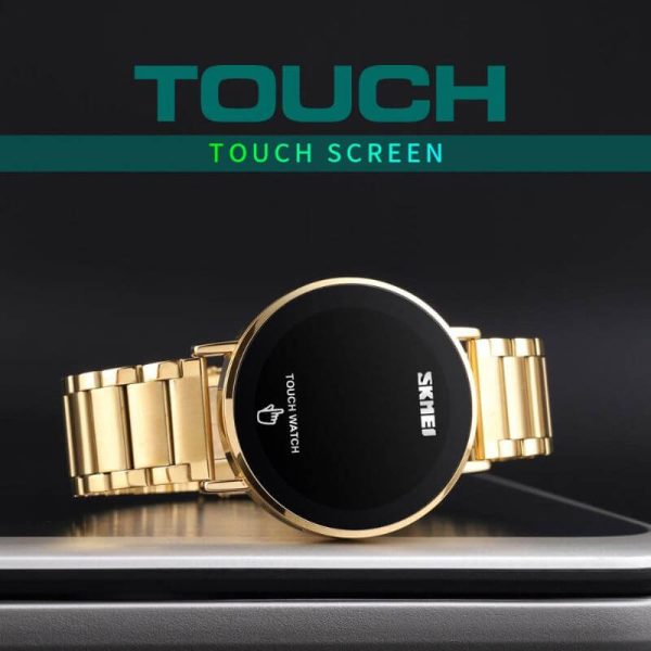 SKMEI 1550 LED Light Touch Screen Digital Stainless Steel Wristwatch For Men - Golden - Image 3