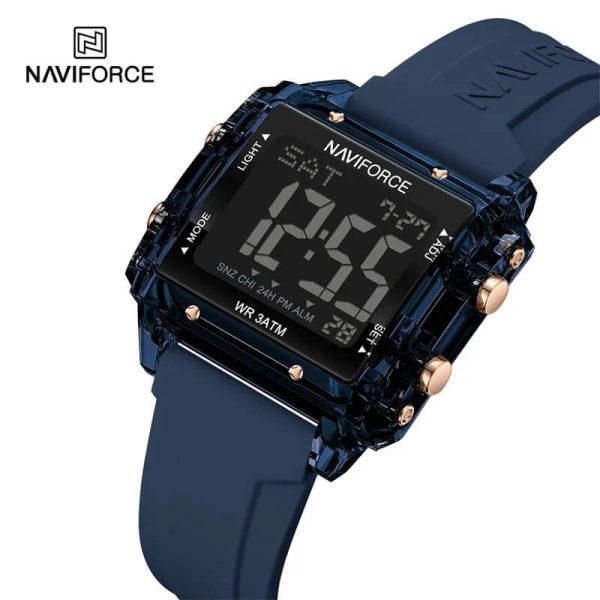 NAviforce NF7101 Square Shape Sports Electronic LCD Outdoor Digital Rubber Strap Unisex Watch - Black/Blue