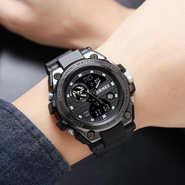 SKMEI 2031 Men's Multifunction Chrono Digital Analog Movement Back Light Sport Watch - Black - Image 4