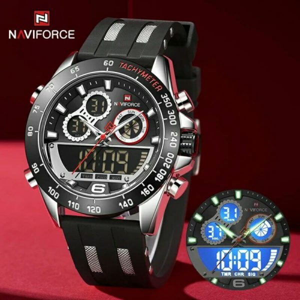 NAVIFORCE NF9188T Dual Screen Display Digital Analog Silicone Strap Watch For Men -Silver/Black - Image 2