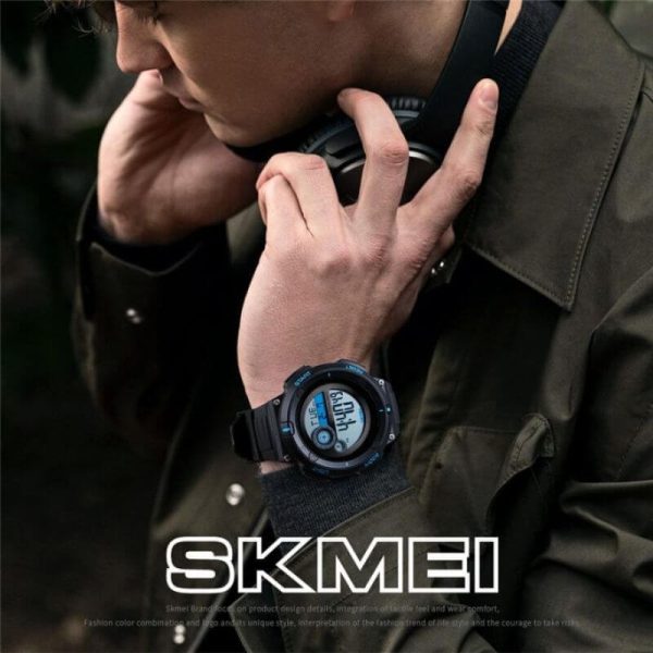 Skmei 1481 Digital Men Outdoor Sport New Brand 50M Waterproof 2 Time Alarm Clock Military Watch - Black/Blue - Image 2