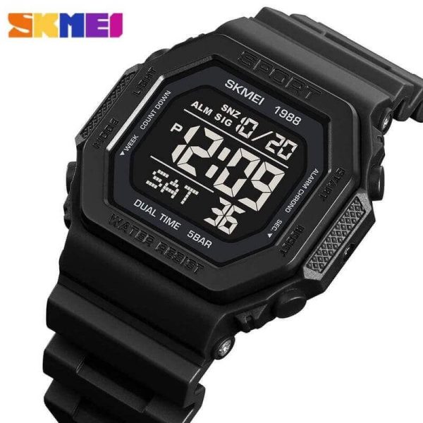 SKMEI 1988 Fashion Military Sports Back Light Digital Countdown Watch For Men -  Black