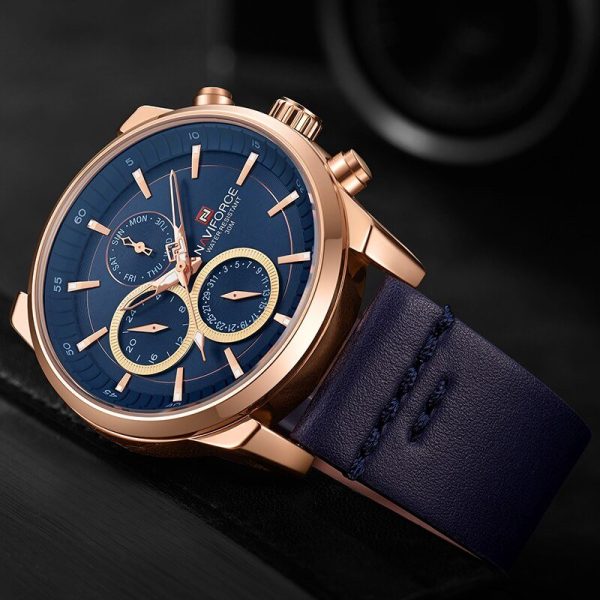 NAVIFORCE NF9148 Day Date Function Luxury Chronograph Watch For Men -  Blue/Rosegold - Image 4