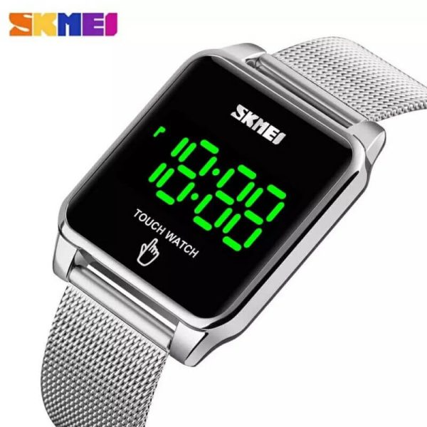 SKMEI 1532 Square Touch Screen LED Display Stainless Steel Mesh Casual Watch For Men - Silver