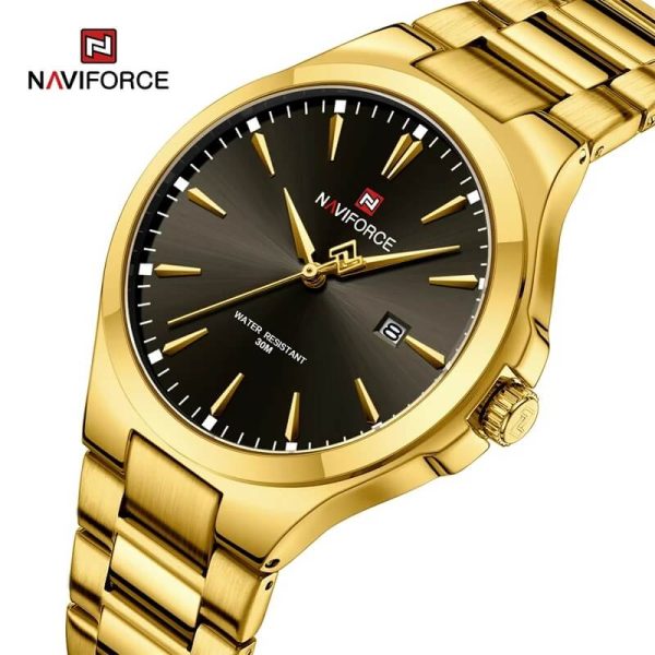 NaviForce NF9214 Men's Elegant Simple Stainless Steel Analog Date Dispaly Watch - Black/Golden