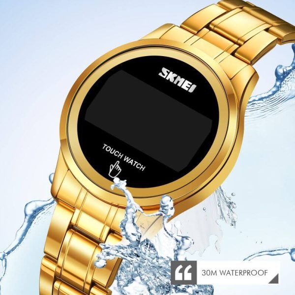 SKMEI 1737 LED Display Date Timer Digital Stainless Steel Waterproof Touch Watch For Women - Golden - Image 3