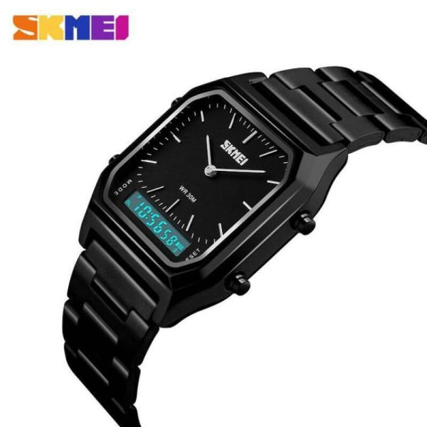 SKMEI 1220 Double Time Digital Analog Stainless Steel Watch - Black