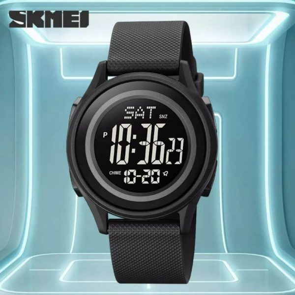 SKMEI 1895 Casual Slim Dial Countdown Sport LED Light Chrono Alarm Digital Wristwatch For Men - Black - Image 3