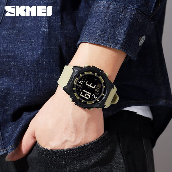 SKMEI 1845 Men's Countdown 2 Time Digital LED Light Display Alarm Chrono Calendar Multifunction Watch - Light/Green - Image 2