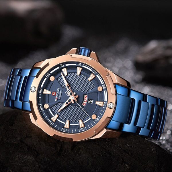 NaviForce NF9161 Day Date Function Business Edition Stainless Steel Watch - Rosegold/Blue - Image 3