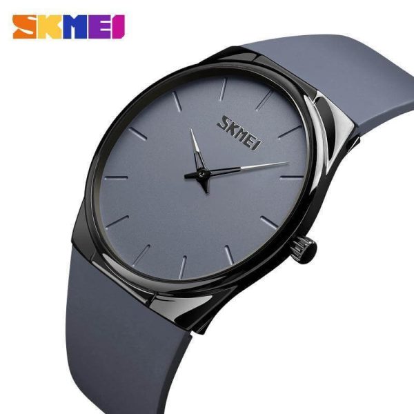 SKMEI 1601 Casual Elegant Slim Dial Silicon Strap Quartz Watch For Men - Grey