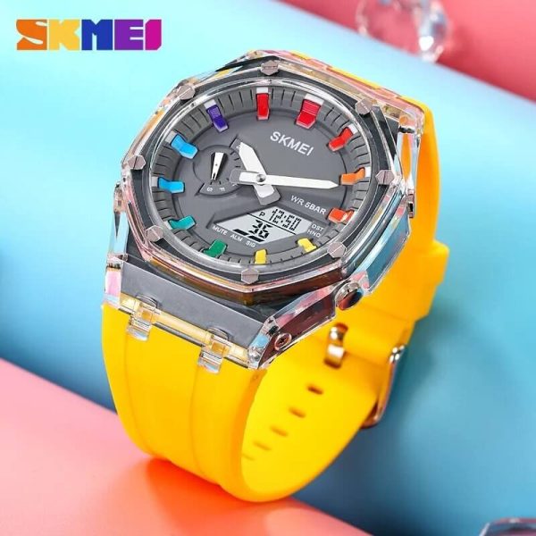 SKMEI 2100 Digital Watch Colorful LED Display Shock Resistant Outdoor Watch For Men - Yellow - Image 3