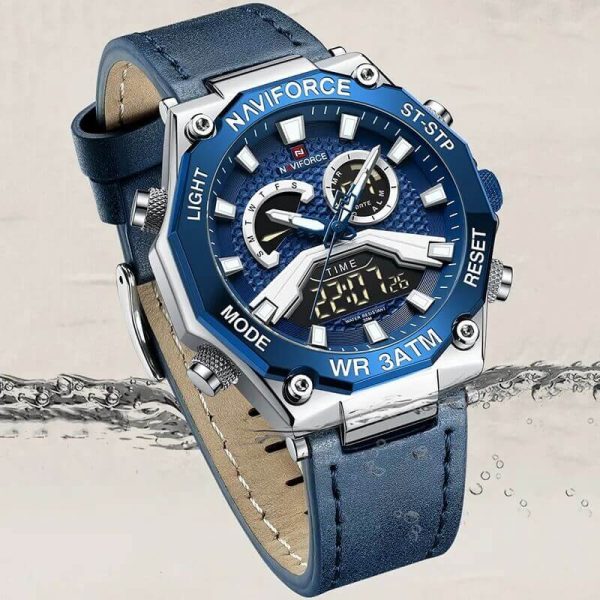 NAVIFORCE NF9220 Fashion Dual Display LED Light Chronograph Leather Strap Watch For Men -  Blue - Image 4