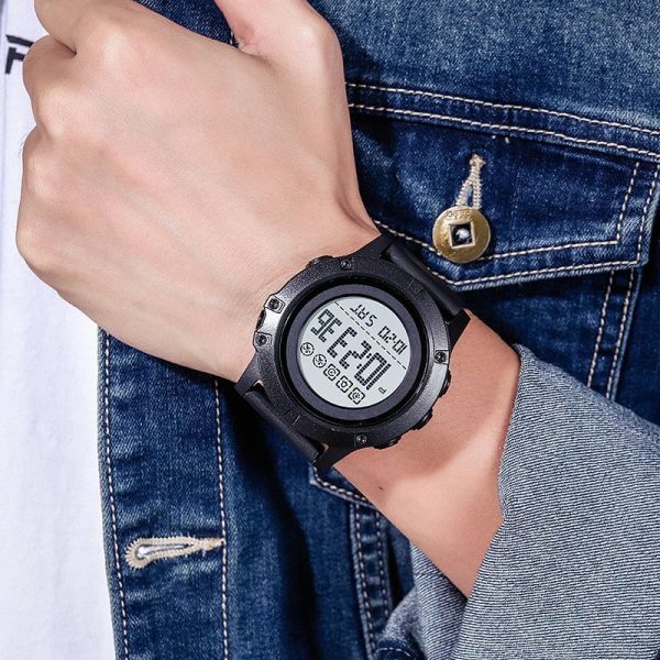 SKMEI 1727 Outdoor Sport Digital Waterproof Alarm LED Light Large Dial PU Wristwatch  For Men - Black - Image 4