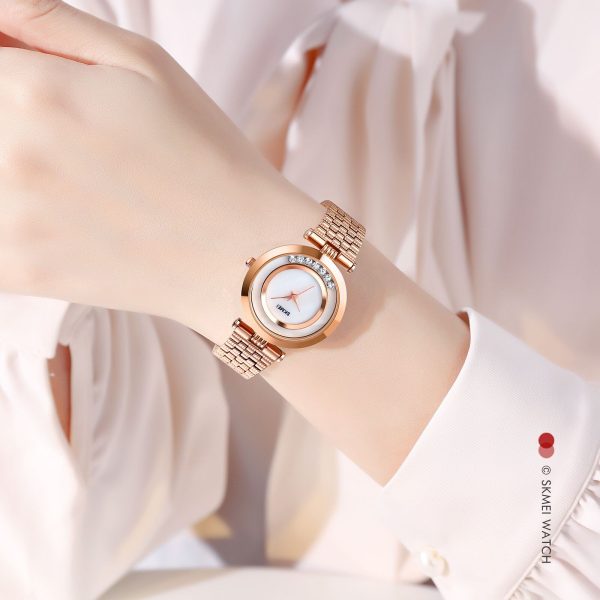 SKMEI 1784  Classic Elegant Stainless Steel Diamond Quartz Watch For Women - RoseGold - Image 2