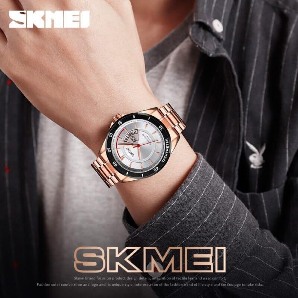 SKMEI 1641 Men's Noble Luxury Casual  Day Date Display Analog Stainless Steel Watch - Rosegold - Image 4