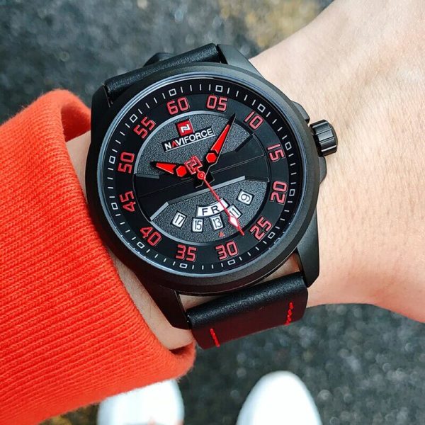 NaviForce NF9124 Day Date Function Analog Watch for Men – Red/Black - Image 3