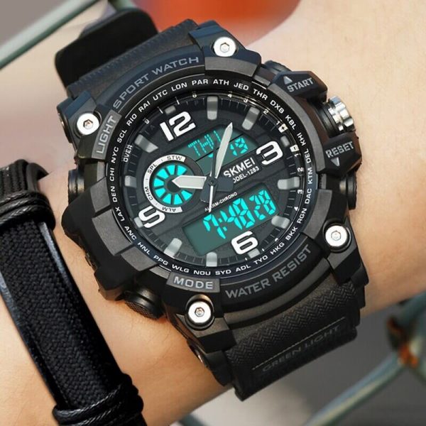 SKMEI 1283 Men Sports Fashion Dual Display  Chronograph Waterproof Digital Wristwatch - Black - Image 2