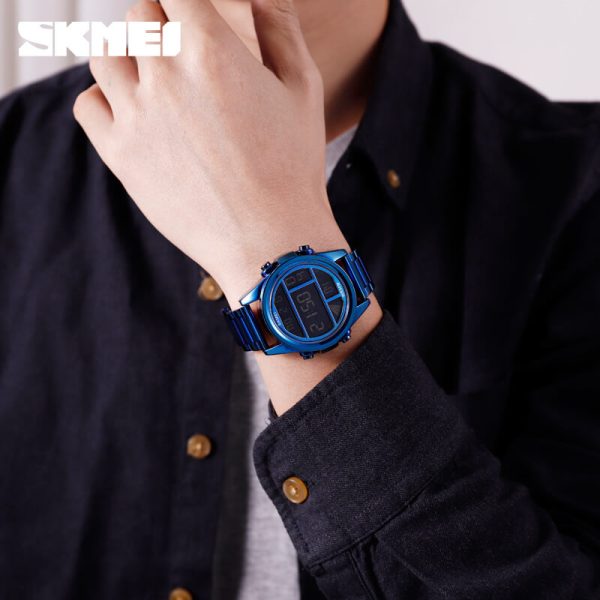 SKMEI 1448 New Fashion Digital Waterproof Multifunction Stainless Steel Wristwatch For Men - Blue - Image 2