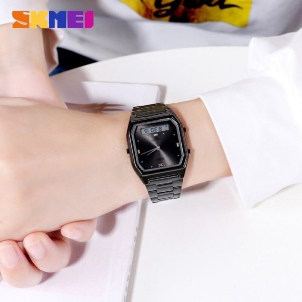 SKMEI 1612 Casual Digital Analog Slim Dial Stainless Steel Watch For Men - Black - Image 2