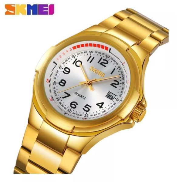 SKMEI 9320 Men's Business Fashion Quartz Date Display Stainless Steel Wristwatch - White/Golden