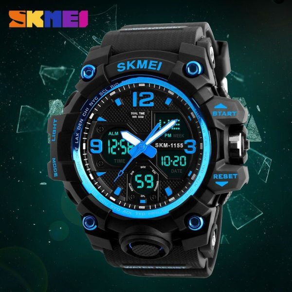 SKMEI 1155 Military Dual Time Multifunction Sporty Waterproof Mud Master Watch for Men - Blue/Black - Image 3