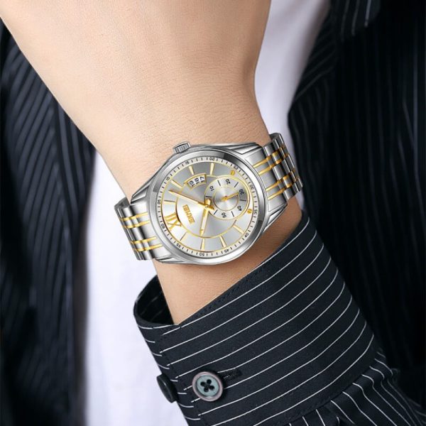 SKMEI 9319 Men's Business Elegant Casual Lumnious Date Display Stainless Steel Analog Watch - Silver/Golden - Image 2