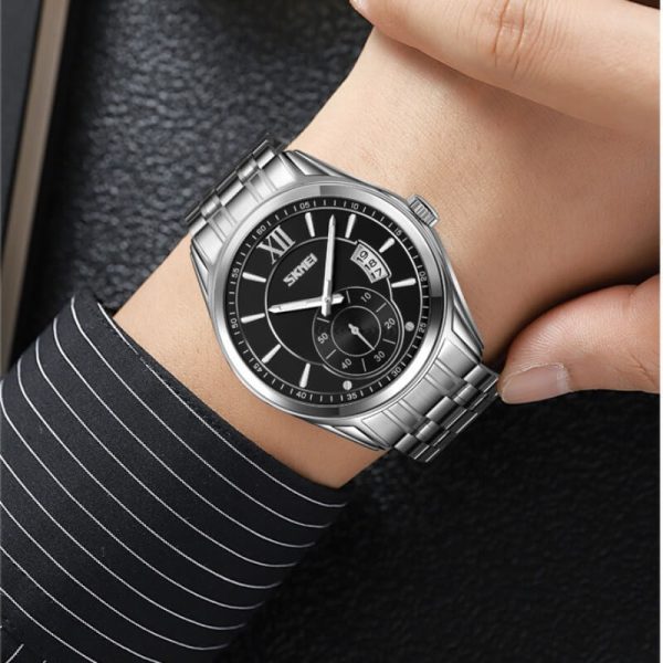 SKMEI 9319 Men's Business Elegant Casual Lumnious Date Display Stainless Steel Analog Watch - Silver/Black - Image 2