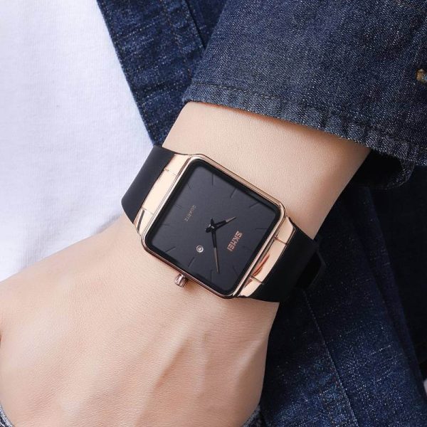 SKMEI 1961 Square Multifunctional Fashion Texture Date Display Quartz Unisex Watch - RoseGold/Black - Image 3