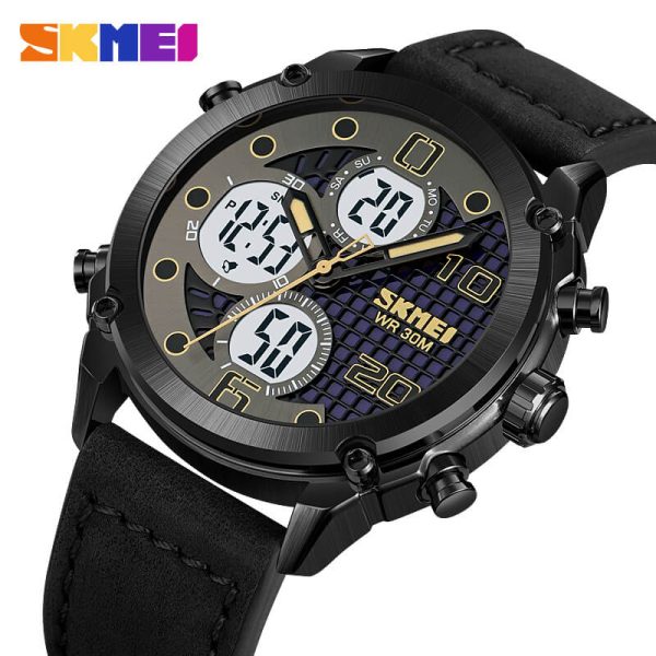 SKMEI 1975 Fashion 3 Time Dual Movement Multifunction LED Light Sport Leather Strap Watch -  White/Black