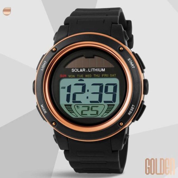 SKMEI 1096 Small Dial Solar Powered Digital Chronograph Sporty Watch - RoseGold - Image 2