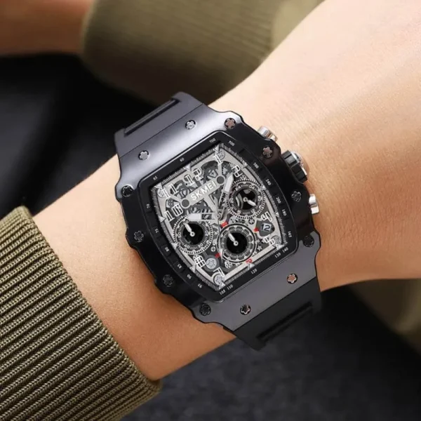 SKMEI 2305 Fashion Transparent Chronograph Multifunction Quartz Watch for Men - Black - Image 2