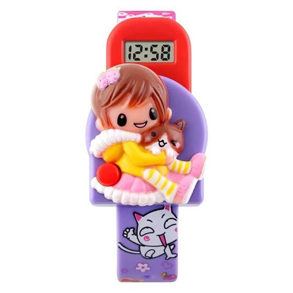 SKMEI 1240 Baby Kids Watch Fashionable Doll Cartoon Design Digital Silicone Strap - Purple - Image 2