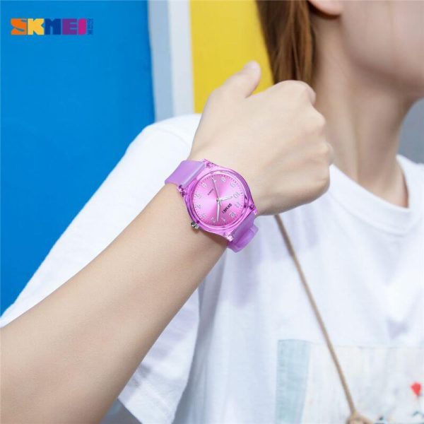 SKMEI 1760 Women's Simple Numeric Design Transparent Silicon Strap Quartz Watch  - Pink - Image 2