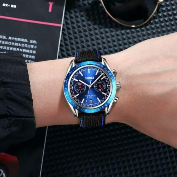 SKMEI 9292 Business Chronograph Date Function Leather Strap Quartz Wristwatch For Men - Blue - Image 2