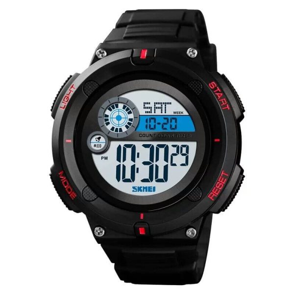 Skmei 1481 Digital Men Outdoor Sport New Brand 50M Waterproof 2 Time Alarm Clock Military Watch - Black/Red