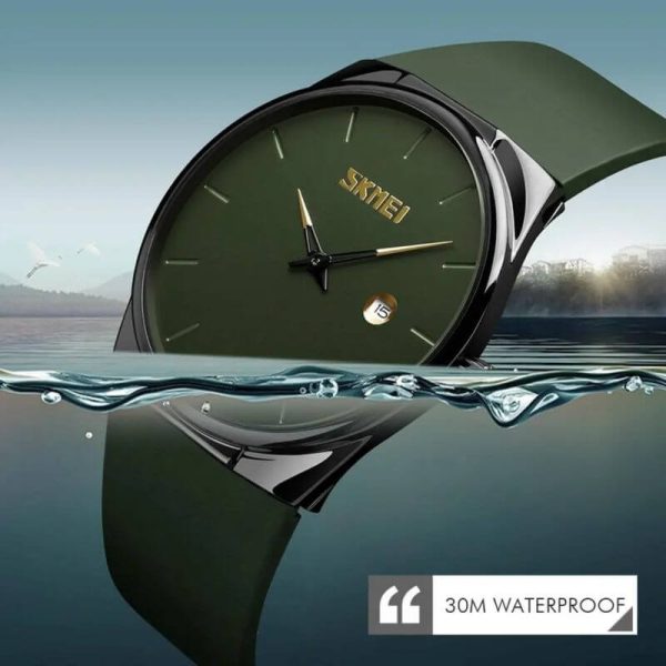 SKMEI 1509 Casual Super Slim Dial Date Display Silicon Strap Quartz Watch For Men - Green - Image 3