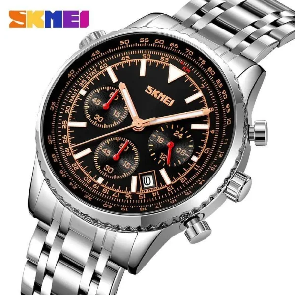 SKMEI 9333 Men's Business Classic Multifunction Luminous Stainless Steel Date Display Watch - Black/Silver