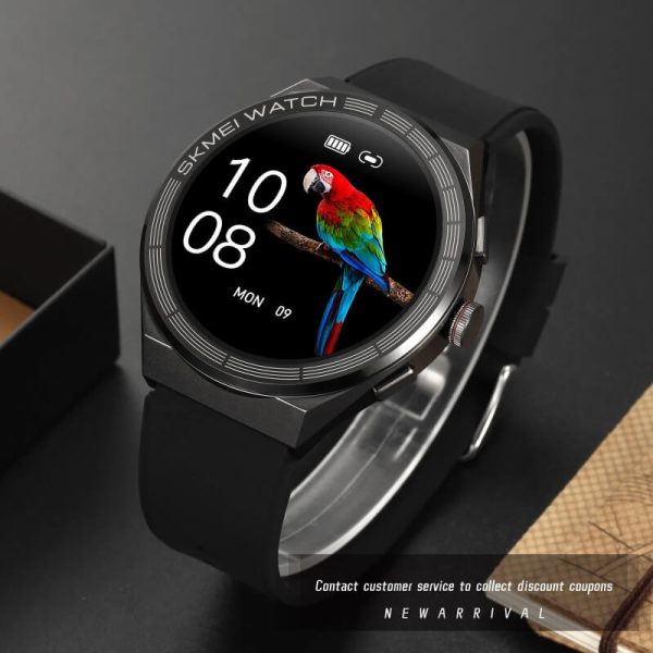 SKMEI S232 Full Touch Screen Multifunction Voice Assistant Bluetooth Call Leather Strap Smartwatch For Android IOS - Black - Image 4