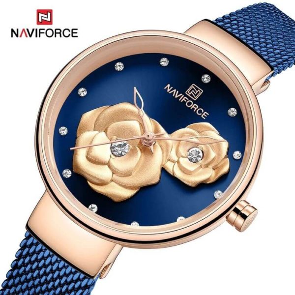 NAVIFORCE NF5013 Simple Luxury Stainless Steel Mesh Quartz Watch For Women - Blue