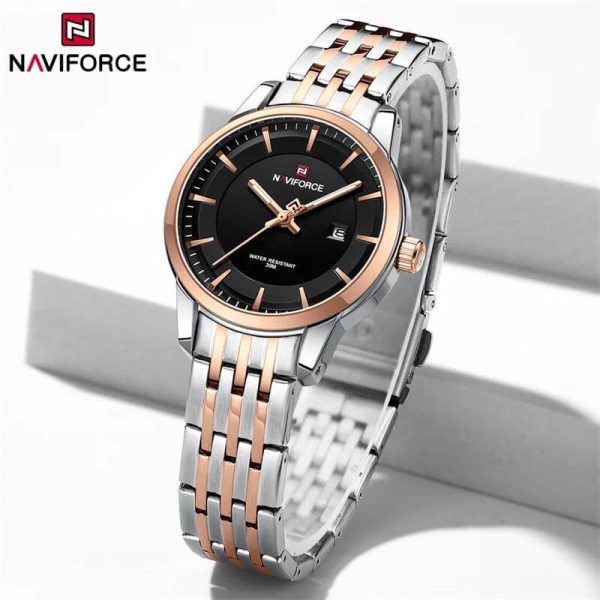 NaviForce NF9228 Business Fashion Quartz Date Display Stainless Steel Watch For Women - Black/Rosegold - Image 2