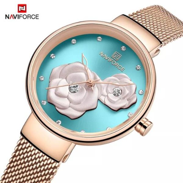 NAVIFORCE NF5013 Simple Luxury Stainless Steel Mesh Quartz Watch For Women - Green/Rosegold