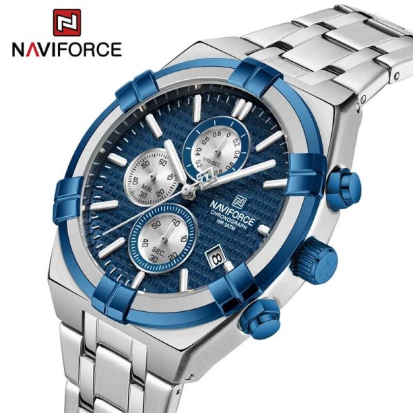 NaviForce NF8042 Men's Business Innovative Bezel Chronograph Date Display Stainless Steel Watch - Blue/Silver